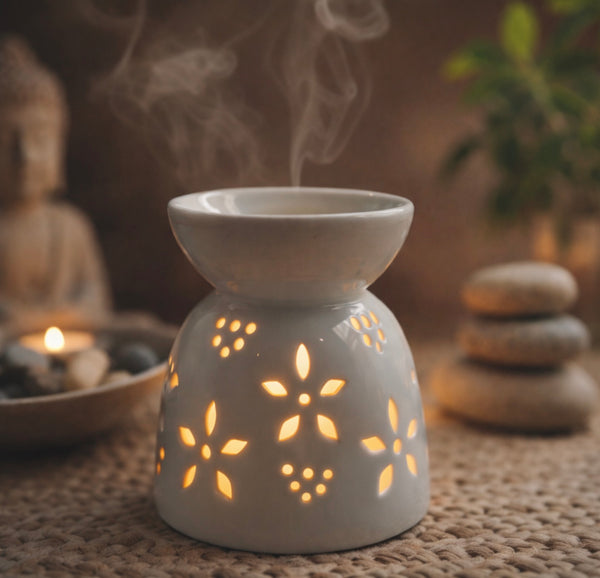 Brûleur Huile Céramique Chauffe Plat Blanc 8cm