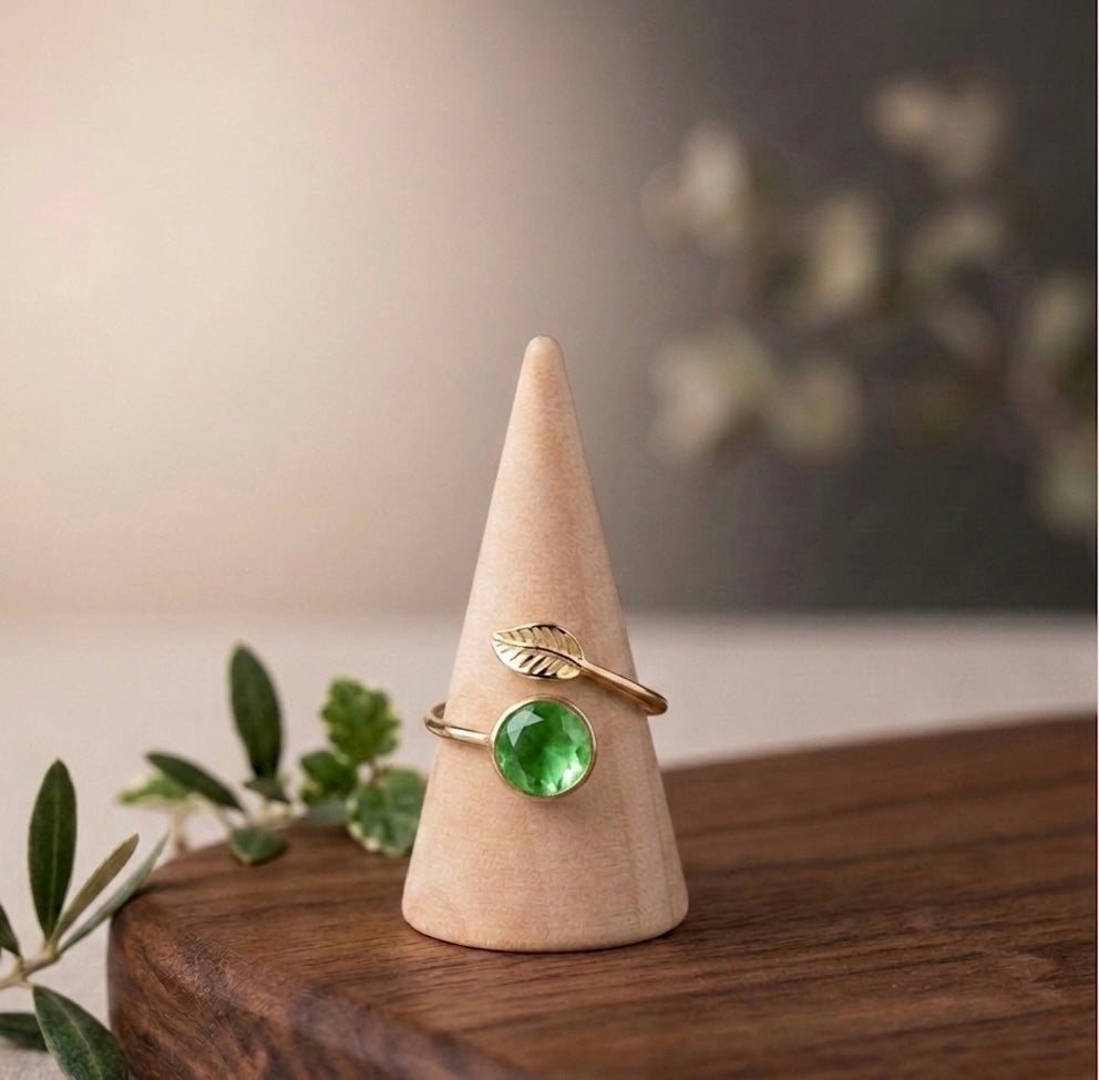Ring Silber 925 vergoldet 'Goldblatt' - Grüne Jade