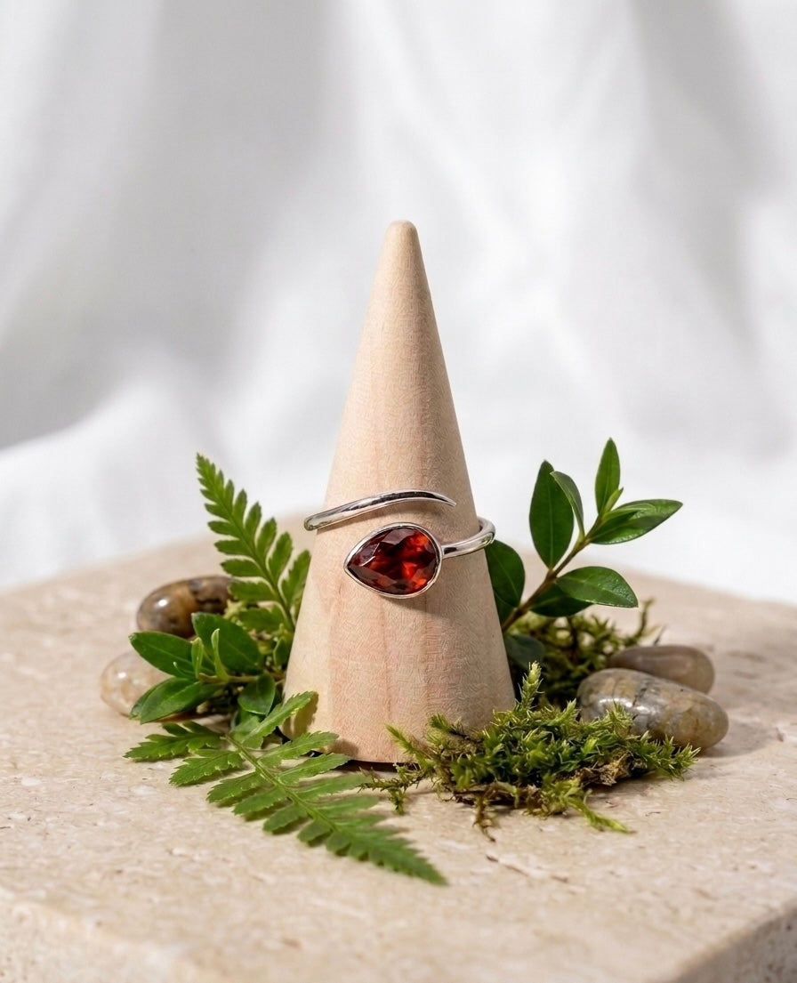 Ring 925er Silber Tropfen - Granat