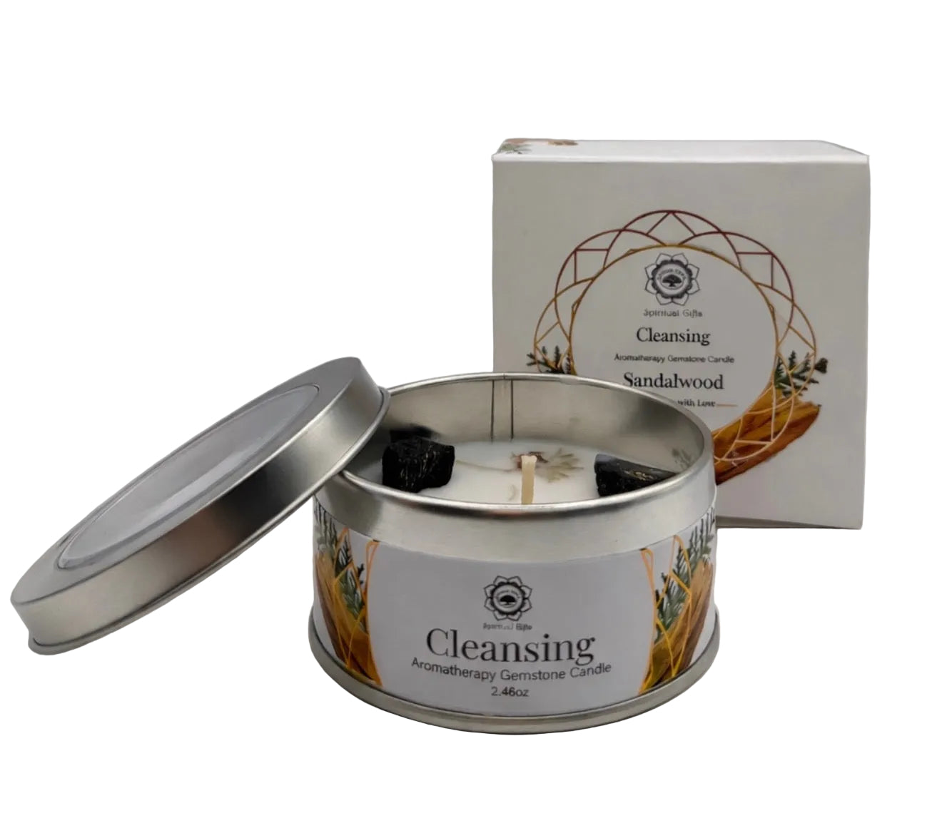 Green Tree Kerze "Reinigung" Schwarzer Turmalin + Sandelholz 70g