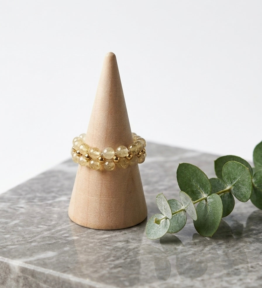 Vergoldeter Perly Ring Edelstahl – Natürlicher Citrin AA