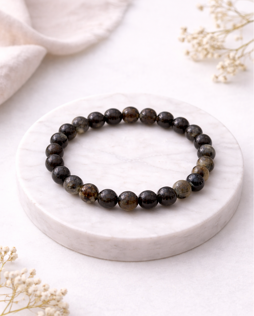 Armband Kugel Schwarzer Turmalin mit Quarz 8mm oder 10mm A
