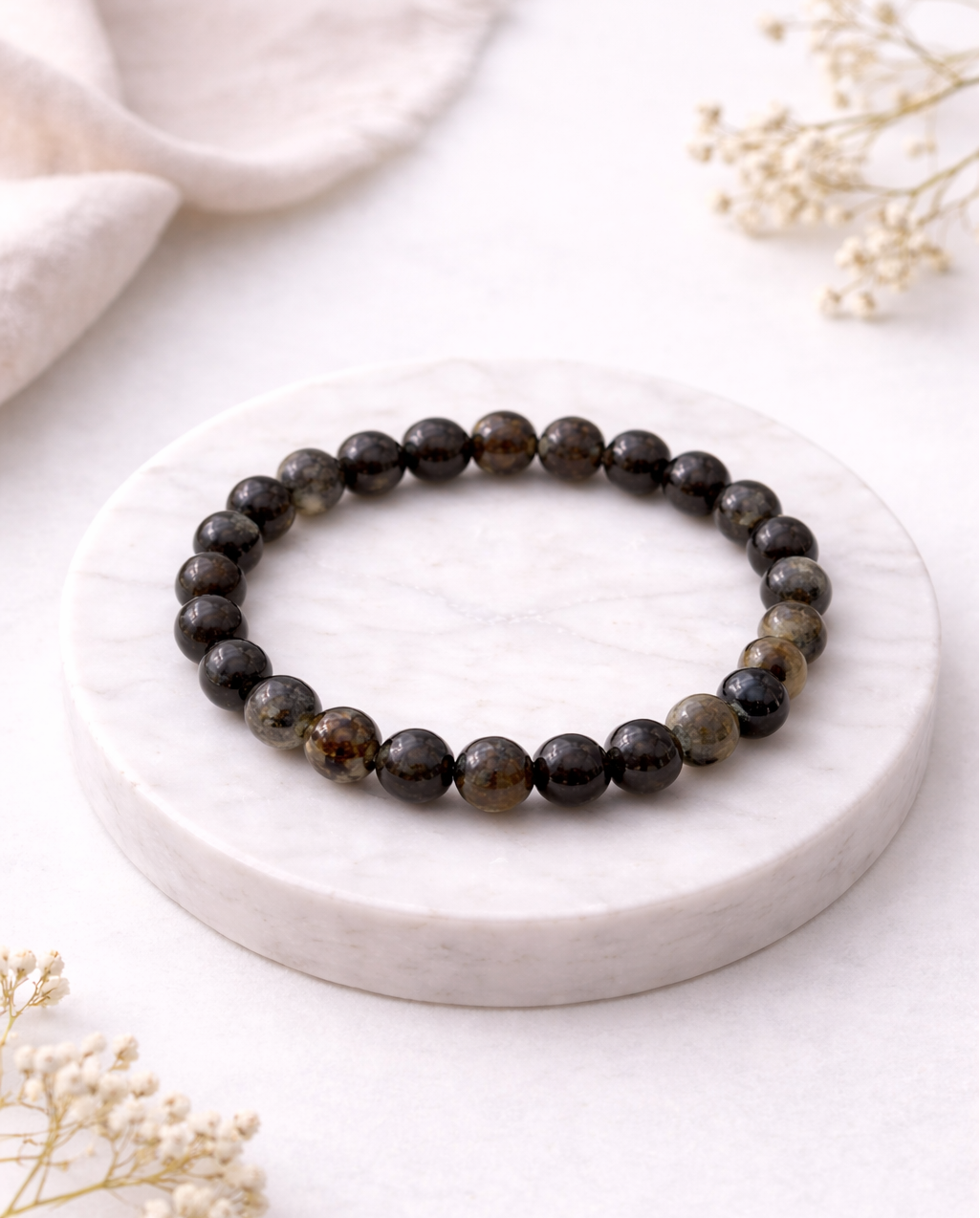 Armband Kugel Schwarzer Turmalin mit Quarz 8mm oder 10mm A