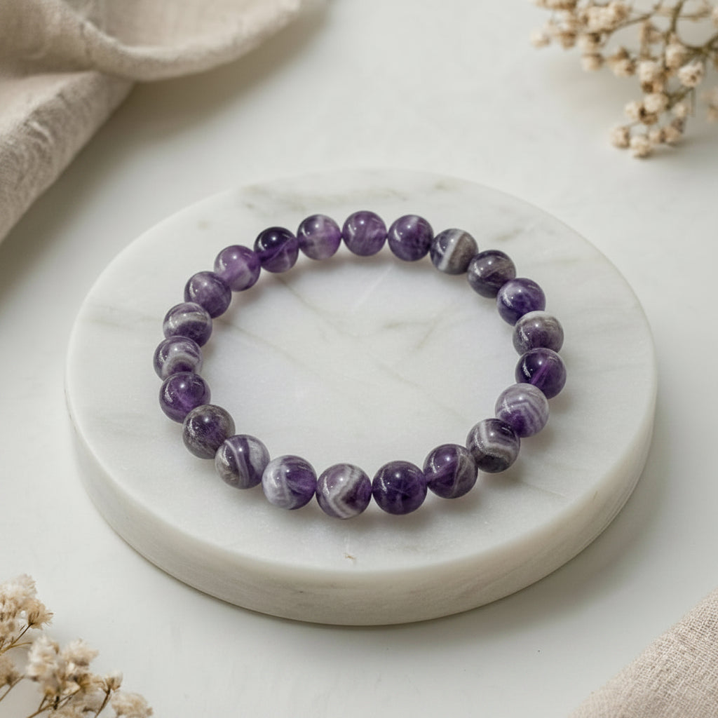 Armband aus gebänderten Amethystkugeln, 6mm Größe 1 und 8mm Größe 2