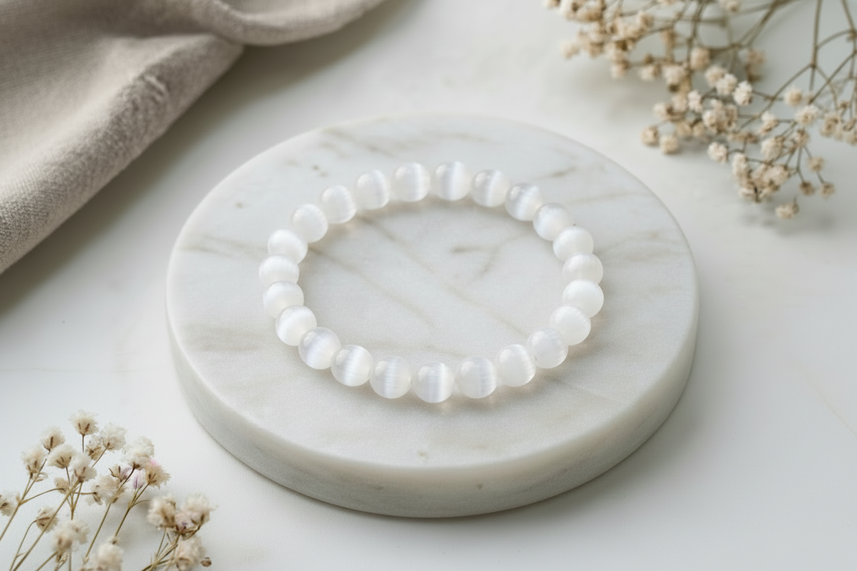 Armband Kugel Selenit 8mm AA