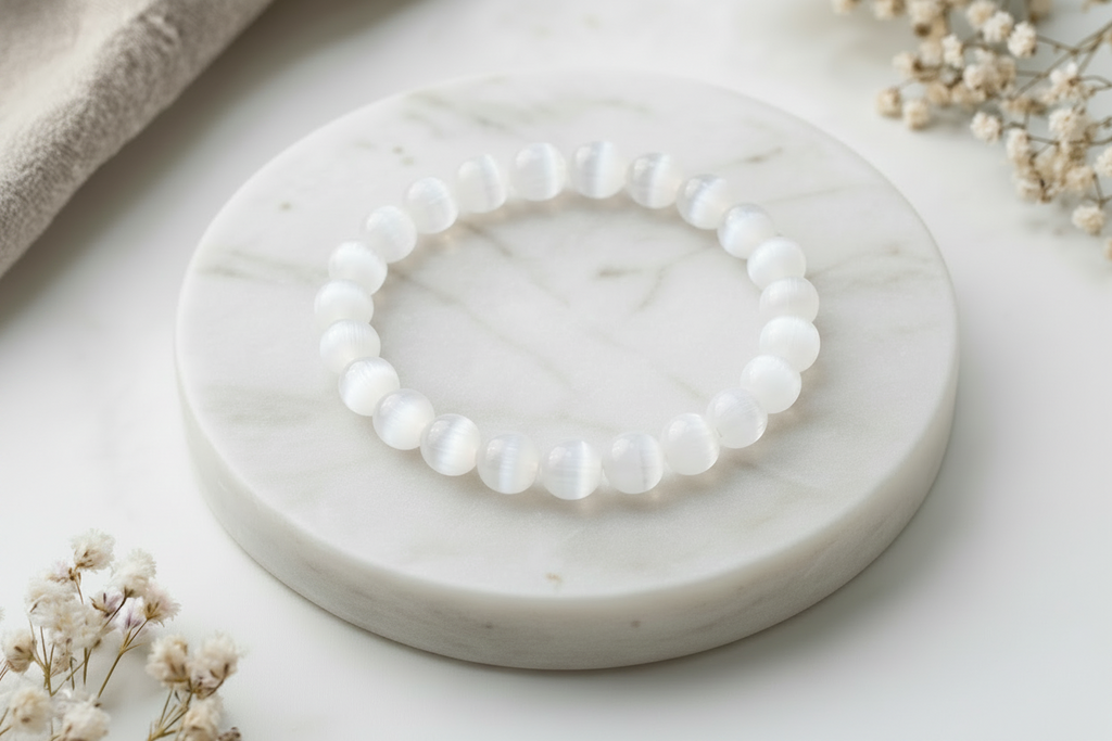 Armband Kugel Selenit 8mm AA