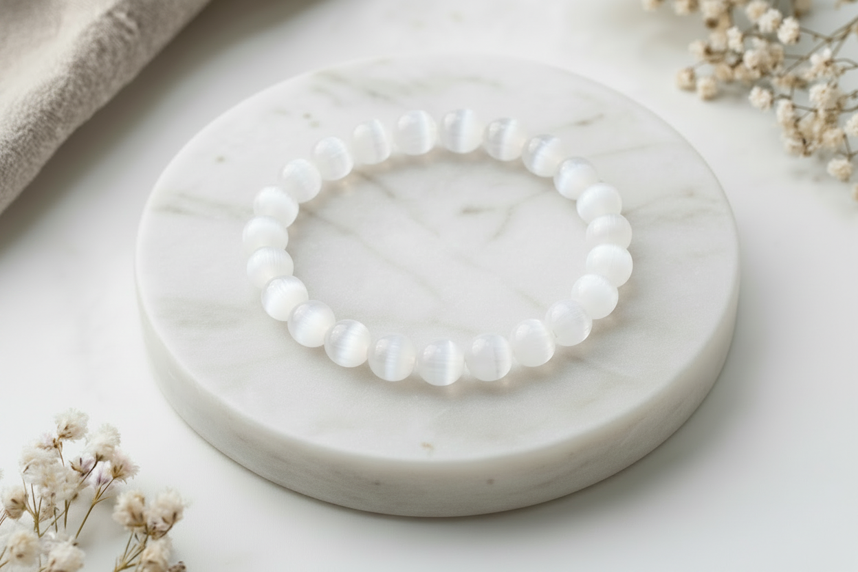 Armband Kugel Selenit 8mm AA