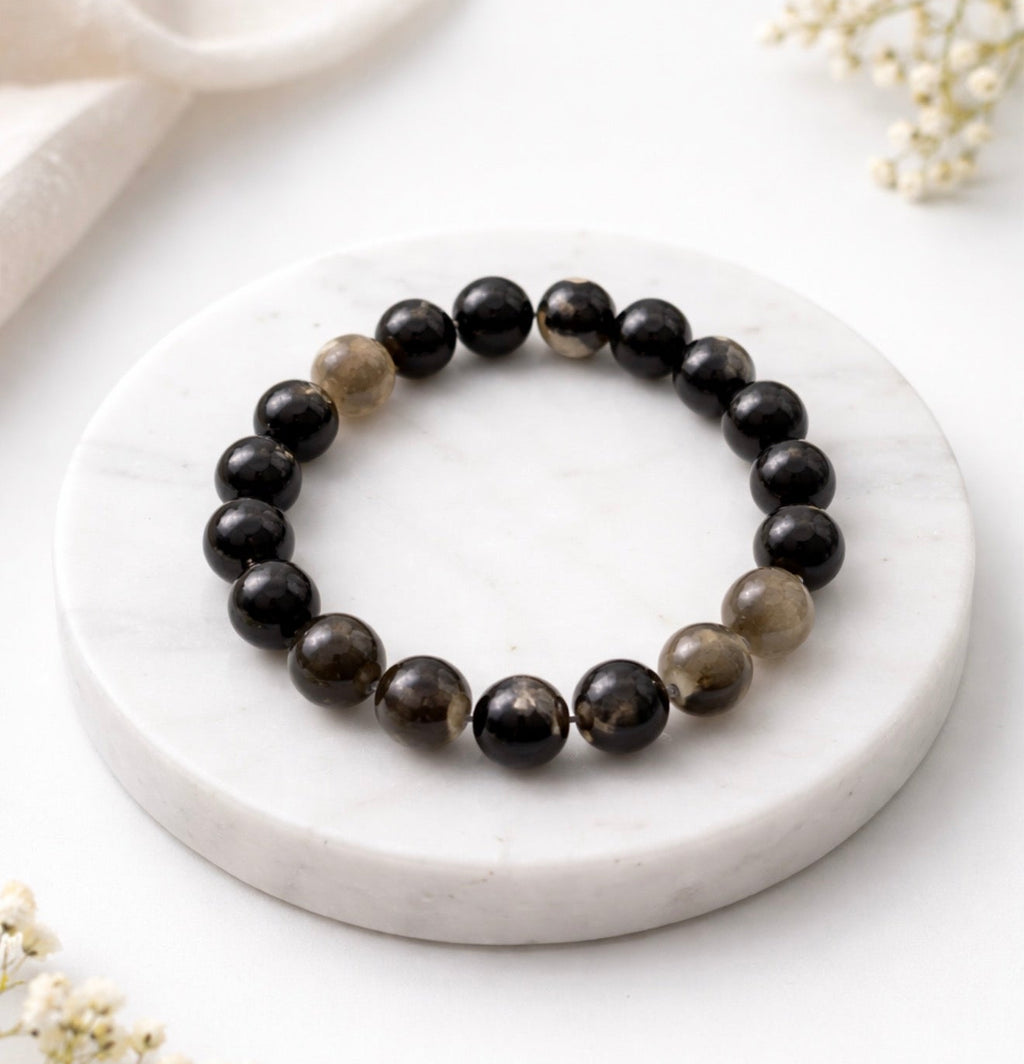 Armband Kugel Schwarzer Turmalin mit Quarz 8mm oder 10mm A