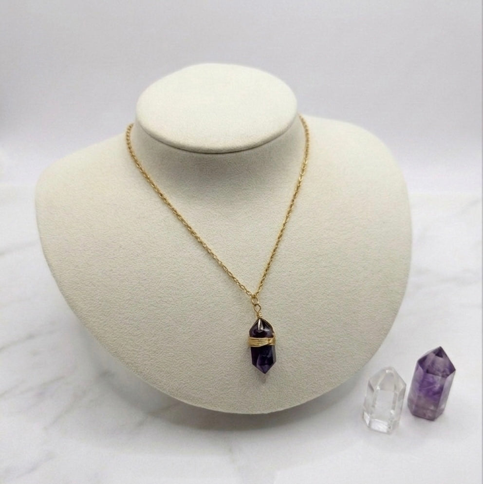 Goldene Boho-Halskette Edelstahl - Amethyst A