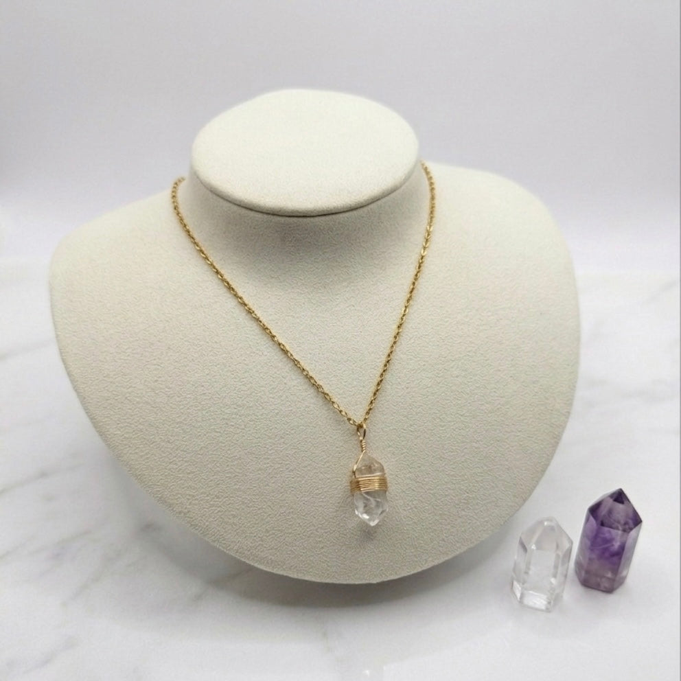 Colar Boho dourado Aço Inoxidável - Cristal de rocha A