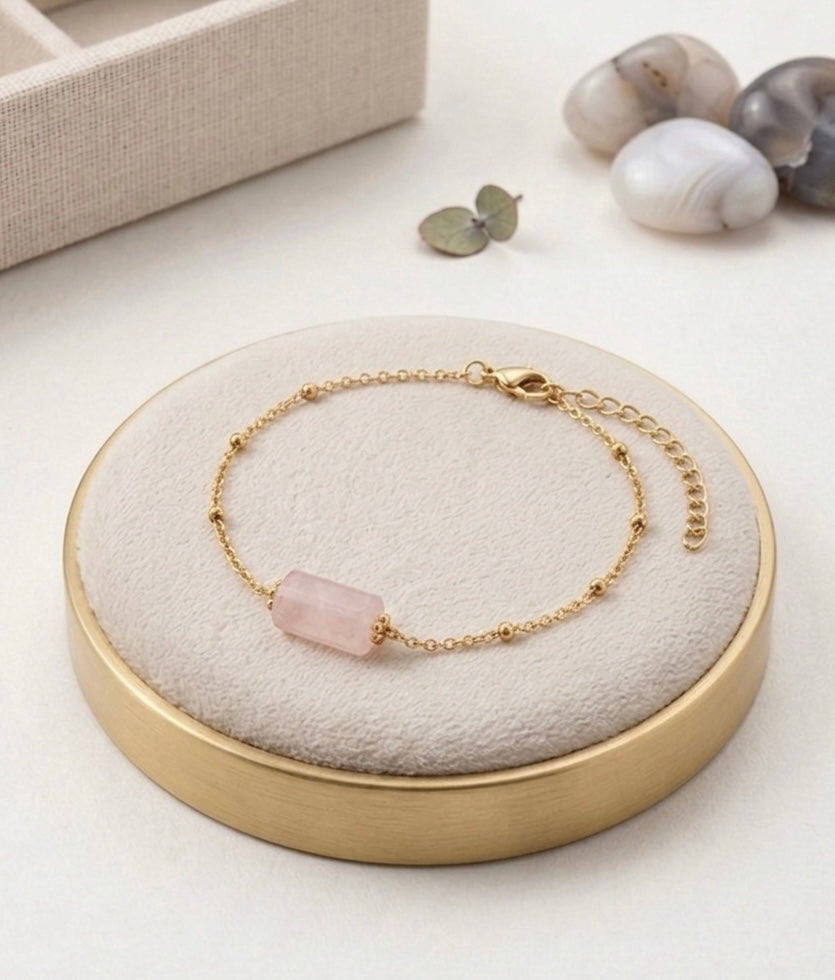 Bracelete Cléa dourado Quartzo rosa A