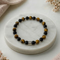 Armband Célyos – Silberfarbene Ausführung, Tigerauge und Onyx A