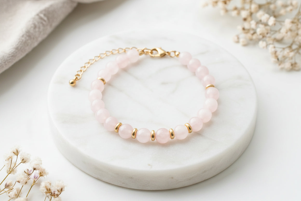 Armband Eira – Goldfinish und erhitzter Rosenquarz A