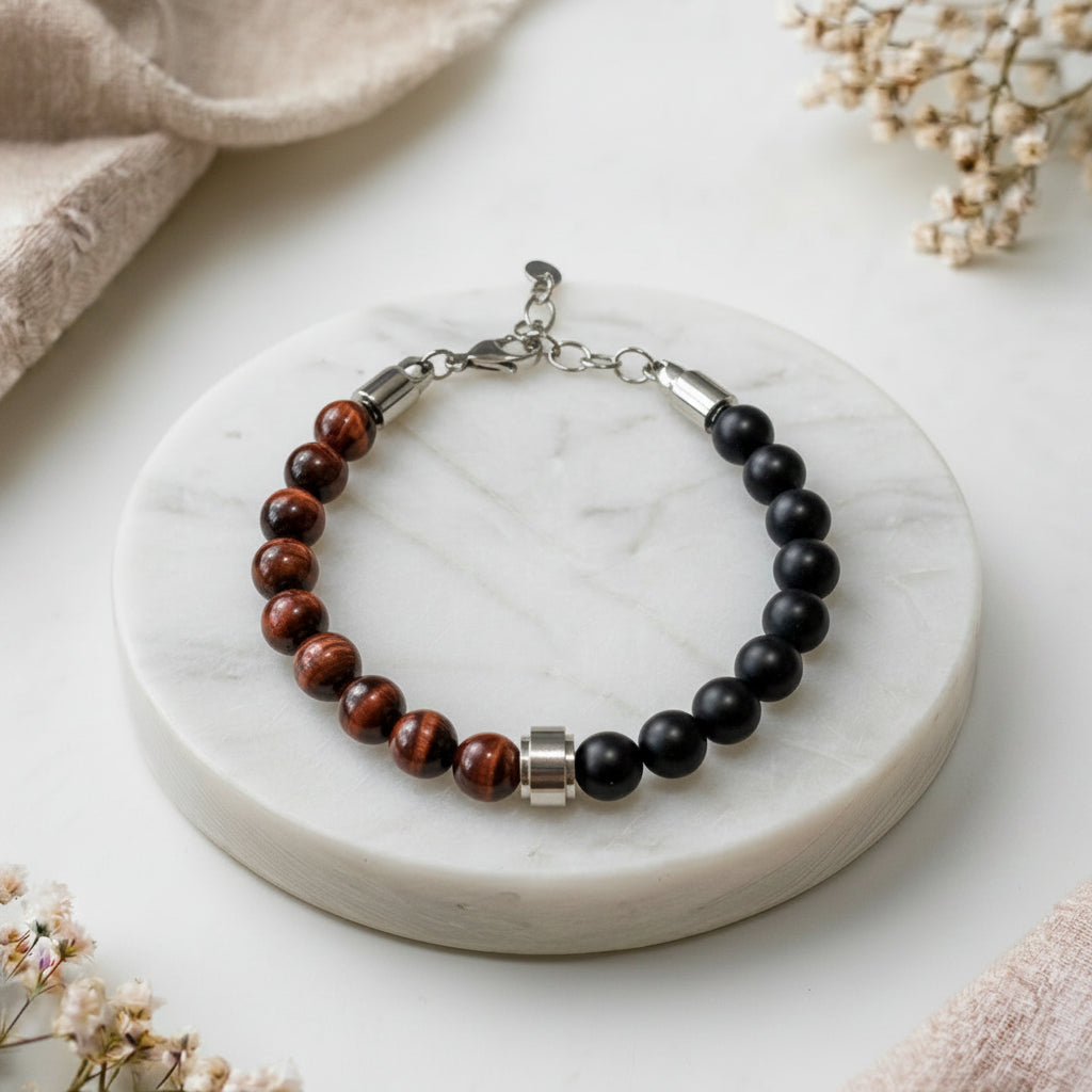 Armband Unys – Silber-Finish, Onyx und Tigerauge A