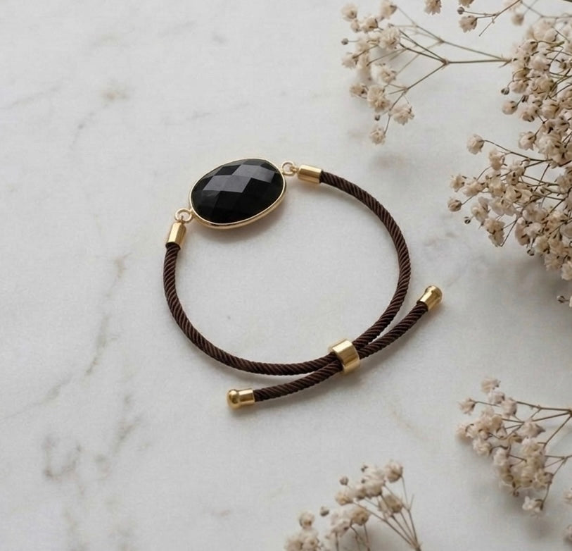 Verstellbares Armband aus schwarzem Obsidian A