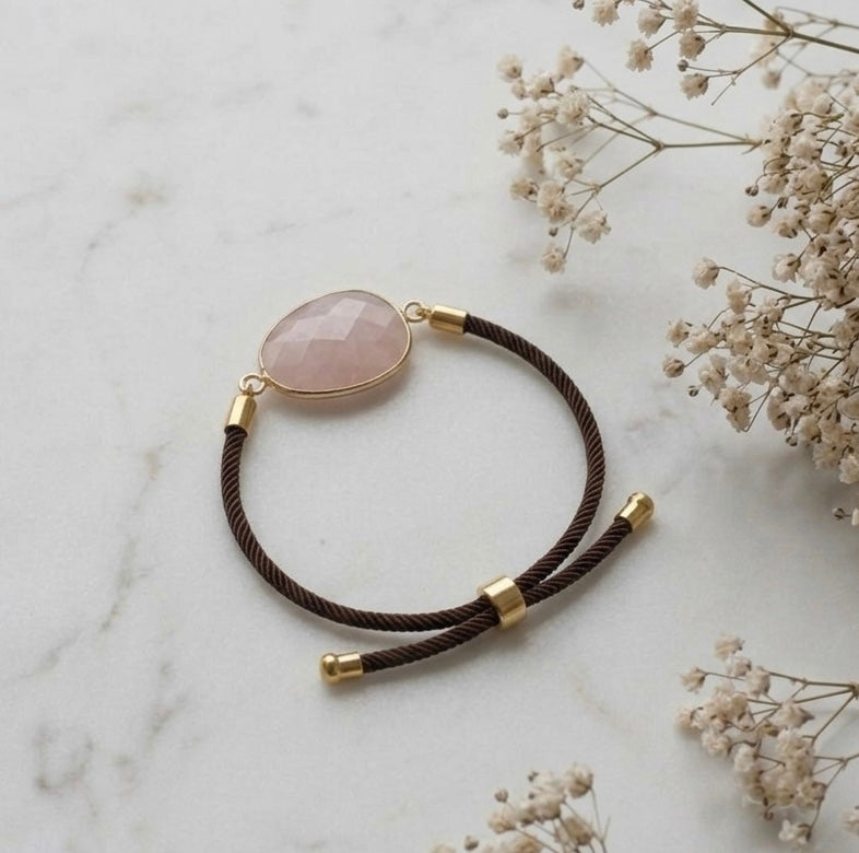 Verstellbares Kordelarmband, Rosenquarz A