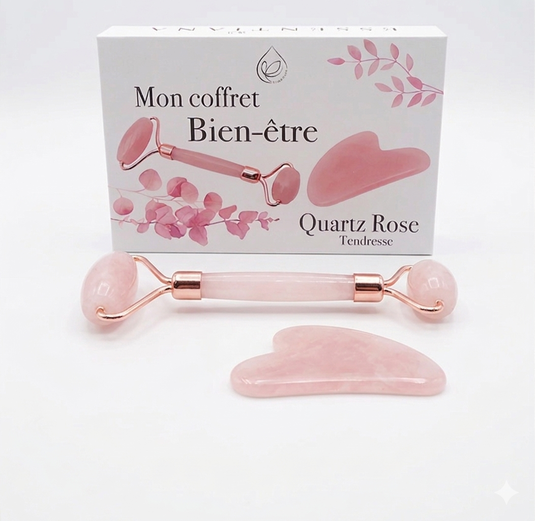 Massage- und Gua Sha-Rolle 80mm Rosenquarz A im Etui