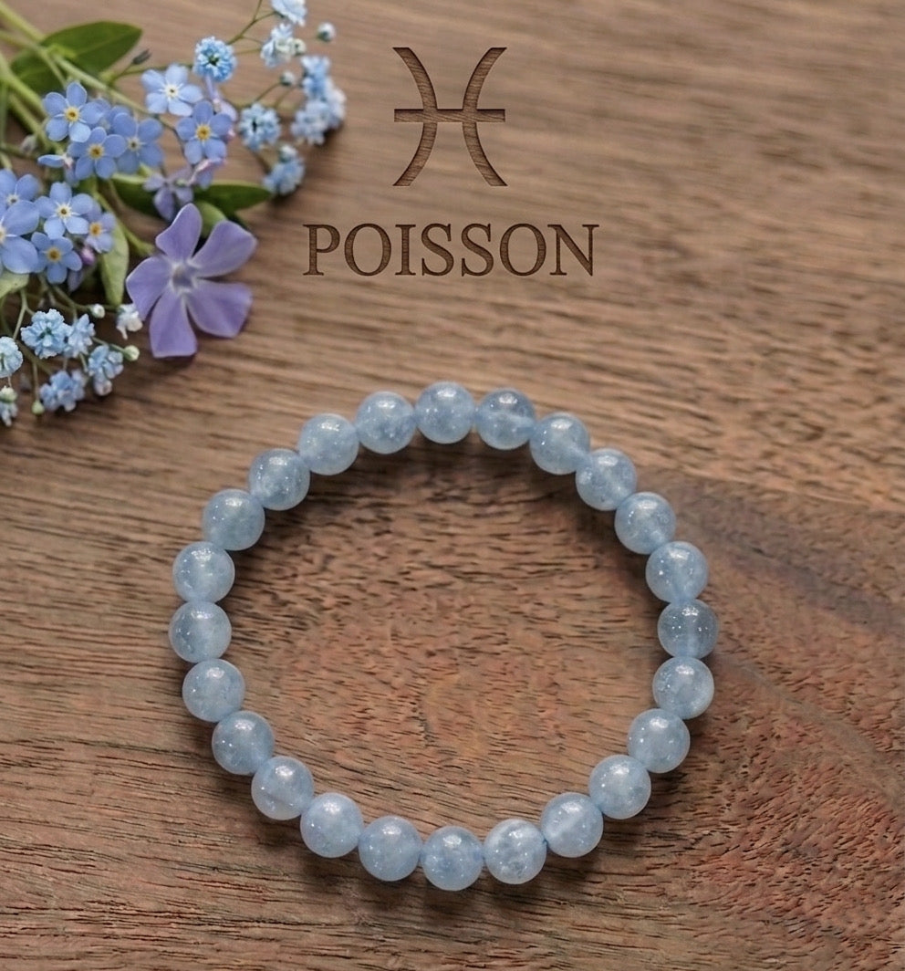 Fische - Armband Kugel Aquamarin erhitzt 8mm A