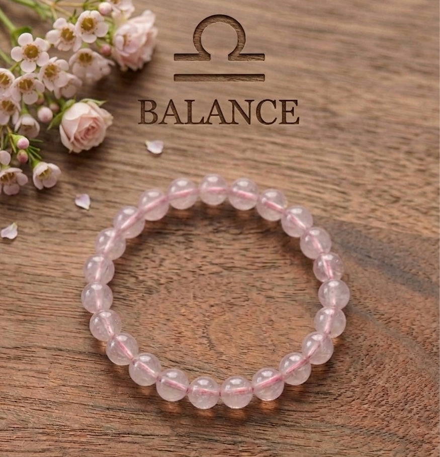 Equilíbrio - Pulseira de contas Quartzo Rosa 8mm AA