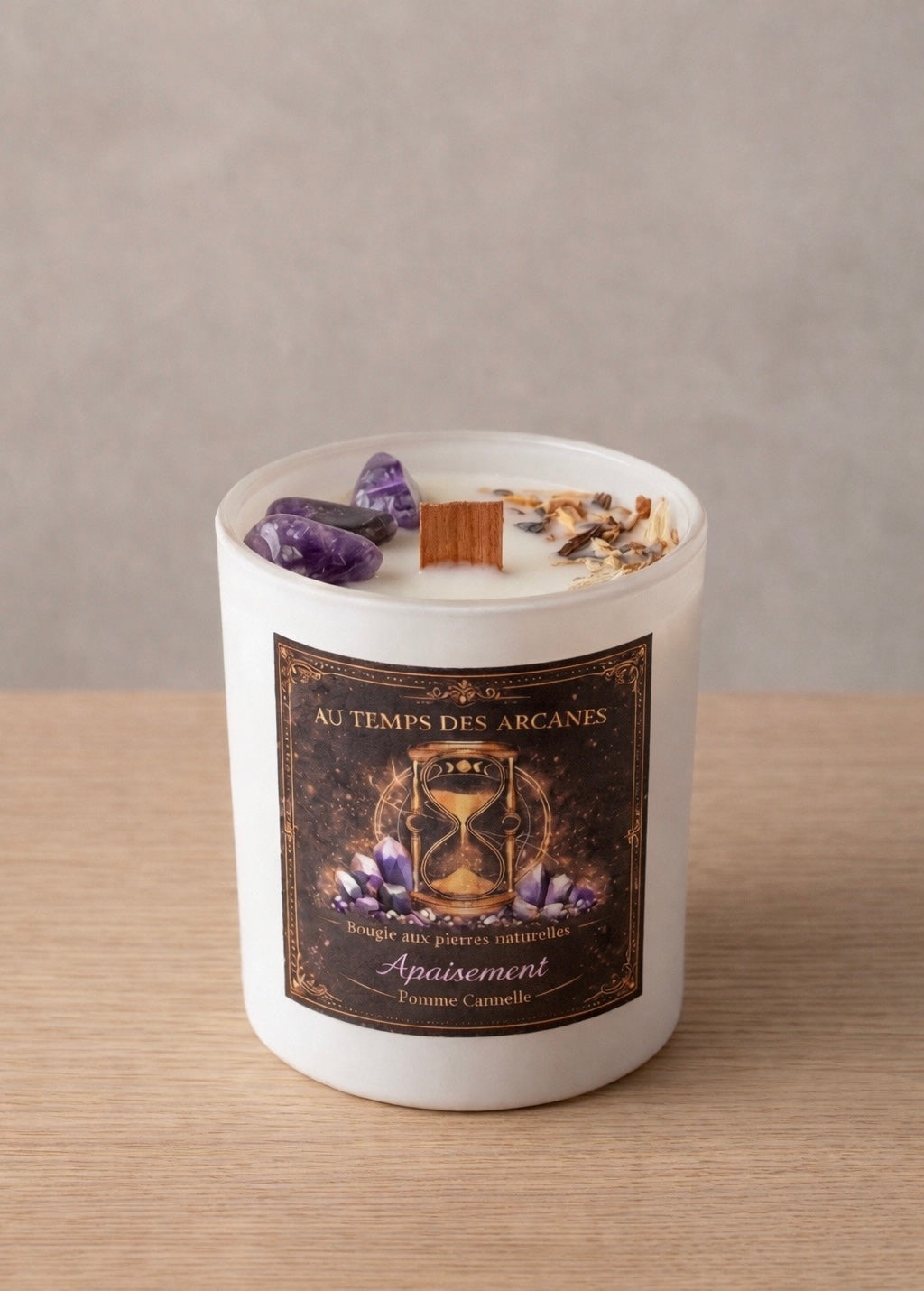 Kerze "Beruhigung" Amethyst - Apfel-Zimt