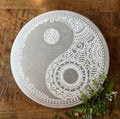 Plaque Sélénite 18cm Design Mandala Yin & Yang