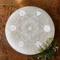 Plaque Sélénite 18cm Design Géométrie Sacrée