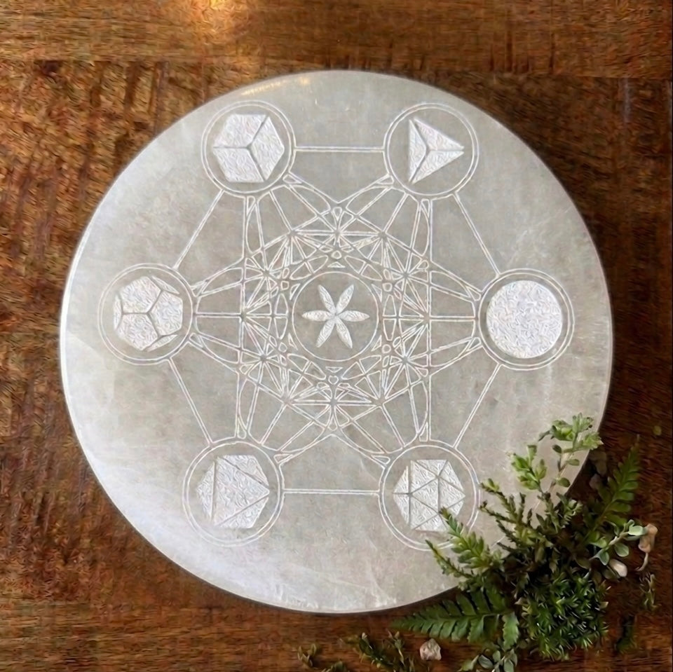 Plaque Sélénite 18cm Design Géométrie Sacrée