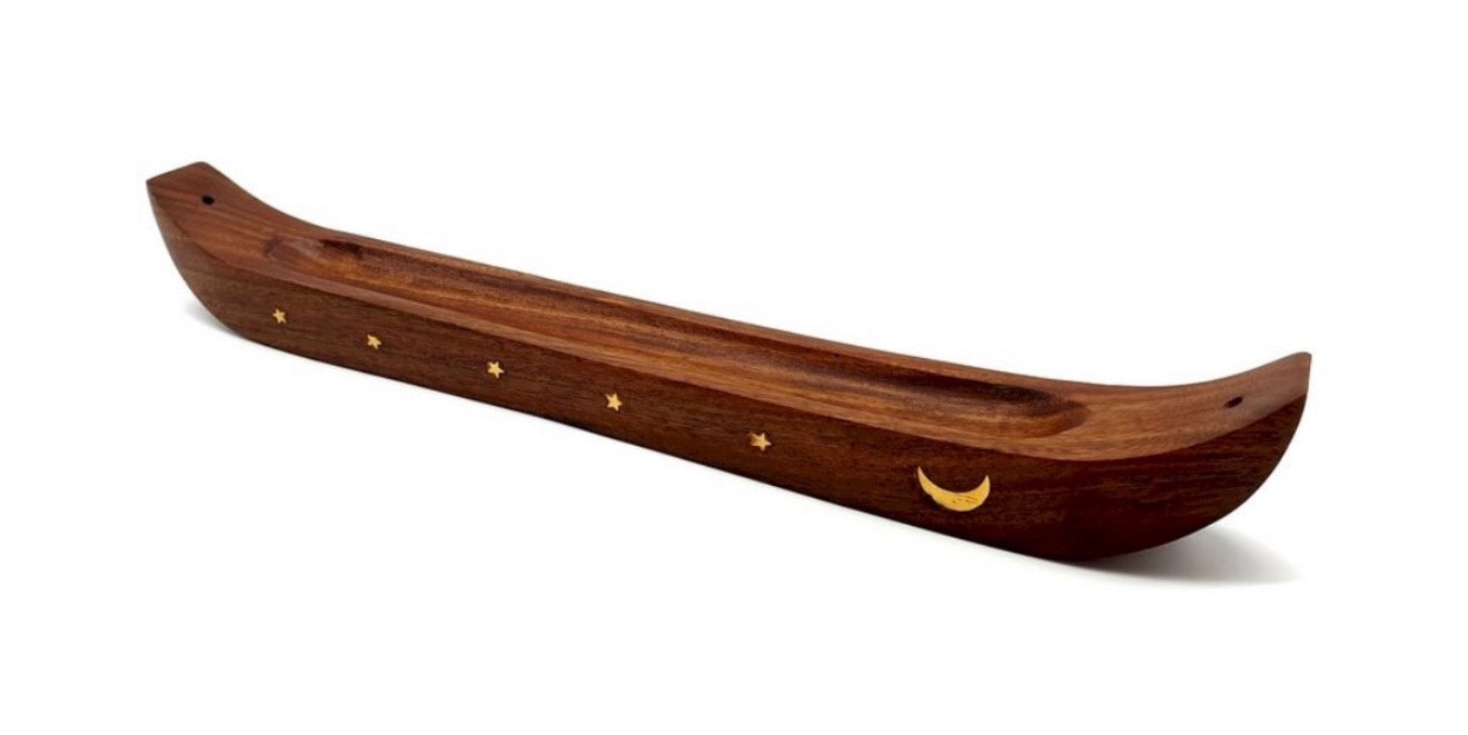 Suporte para Incenso em Madeira, Piroga Lua, 36cm